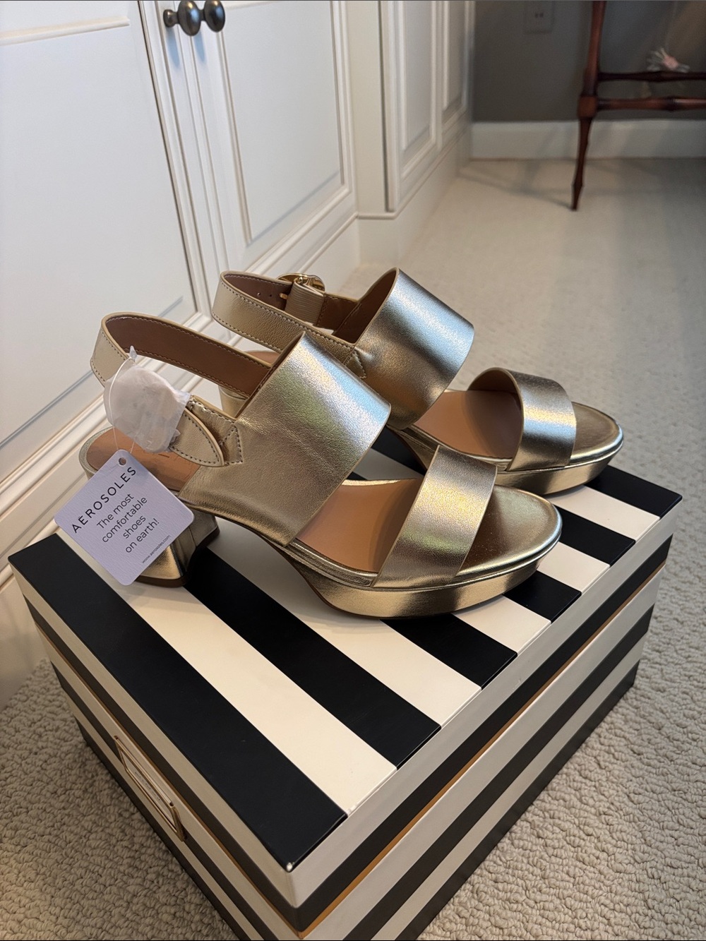 NWT Aerosoles Metallic Gold ‘Camera’ Platform Sandals